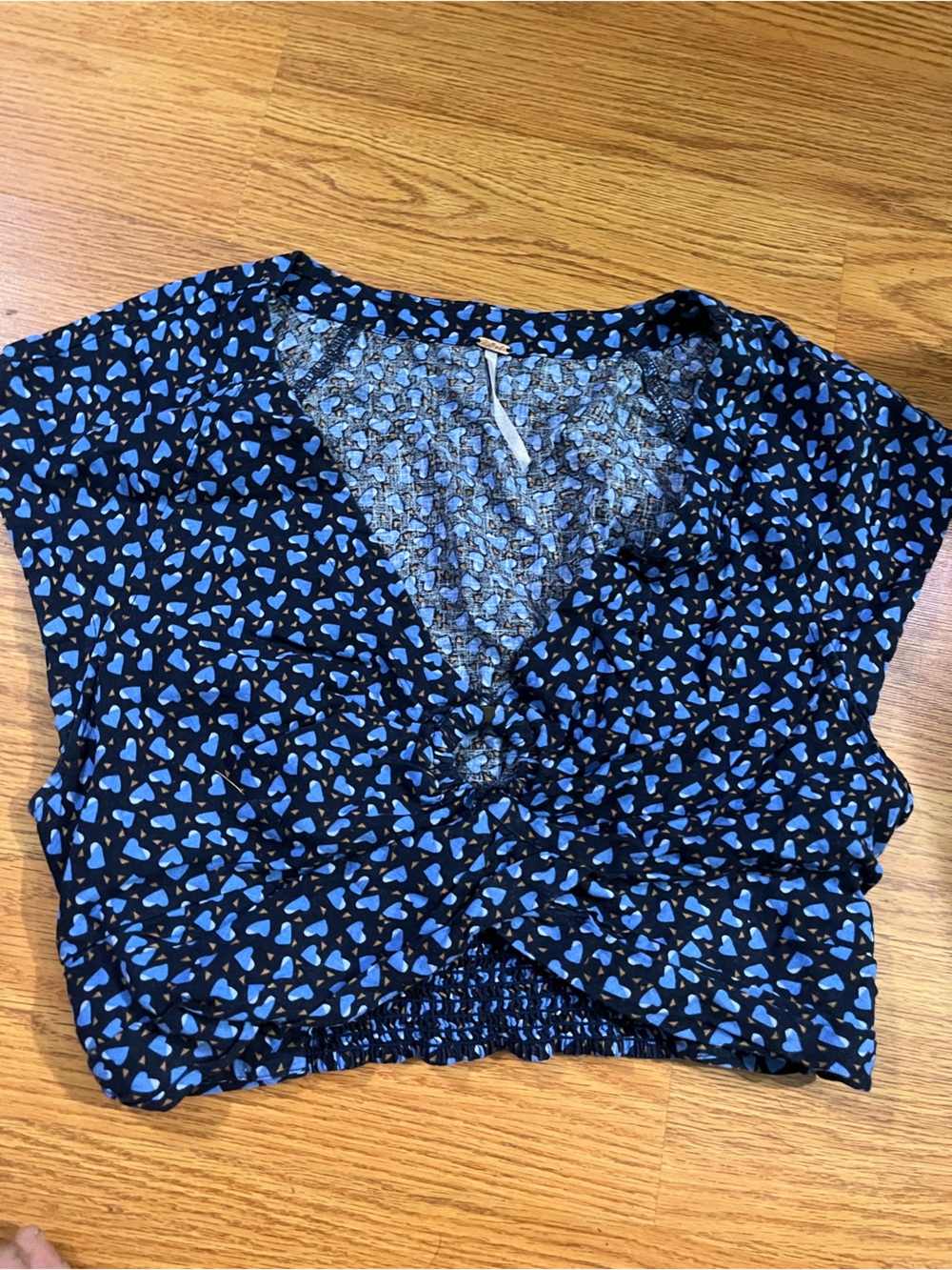 Free People Black Crop Shorts with Blue Heart Print